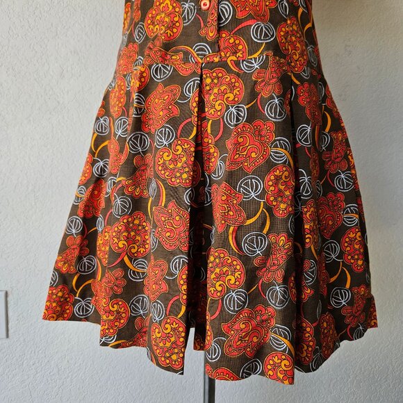Vintage 60s 70s Dress Romper Skort Mod Retro Drop Waist Orange Brown Groovy S/M - Picture 5 of 12